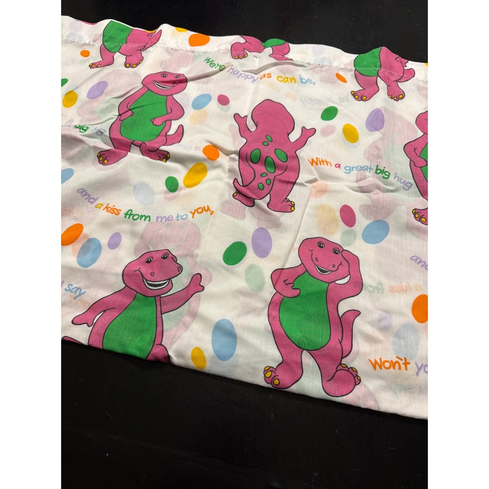 Vintage Barney the Dinosaur flat sheet twin 90s Kids Bedding Song Polka Dot